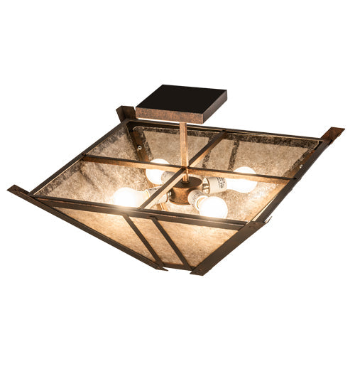 Meyda Lighting Arta 32" 4-Light Hanna Copper Semi-flush Mount Light With Silver Mica Shade Glass