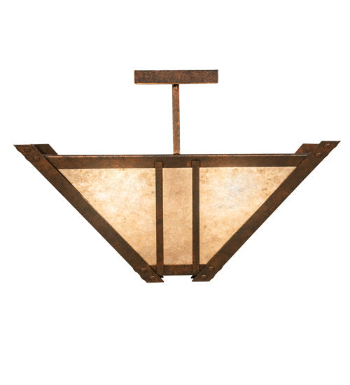 Meyda Lighting Arta 32" 4-Light Hanna Copper Semi-flush Mount Light With Silver Mica Shade Glass
