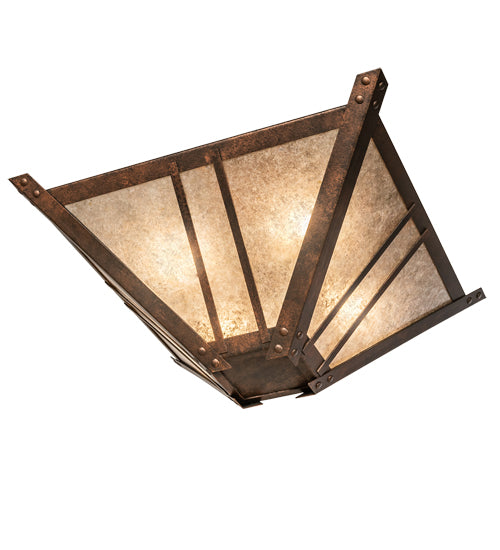 Meyda Lighting Arta 32" 4-Light Hanna Copper Semi-flush Mount Light With Silver Mica Shade Glass