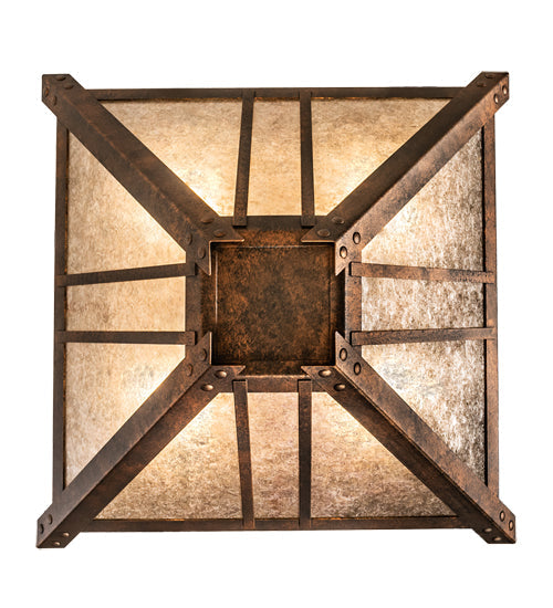 Meyda Lighting Arta 32" 4-Light Hanna Copper Semi-flush Mount Light With Silver Mica Shade Glass