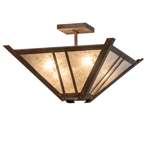 Meyda Lighting Arta 32" 4-Light Hanna Copper Semi-flush Mount Light With Silver Mica Shade Glass