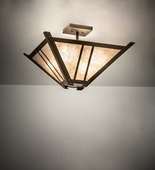 Meyda Lighting Arta 32" 4-Light Tyler Bronze Semi-flush Mount Light With Silver Mica Shade Glass