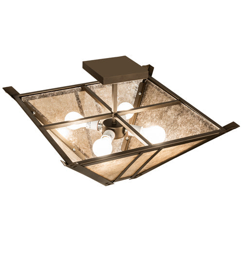 Meyda Lighting Arta 32" 4-Light Tyler Bronze Semi-flush Mount Light With Silver Mica Shade Glass