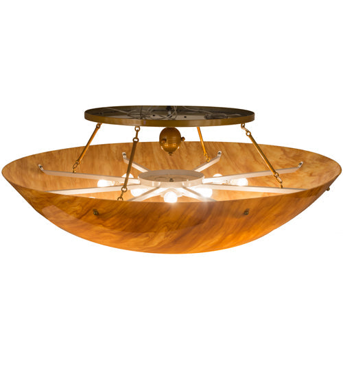 Meyda Lighting Artesia 60" 12-Light Buttered Brass Flush Mount Light With Ambra Siena Idalight Shade Glass
