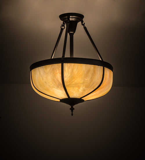 Meyda Lighting Arts & Crafts 18" 3-Light Craftsman Brown Dome Semi-flush Mount Light With Beige Iridescent Art Shade Glass