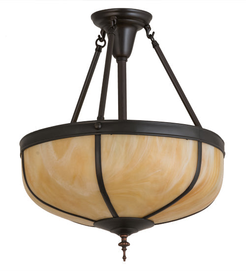 Meyda Lighting Arts & Crafts 18" 3-Light Craftsman Brown Dome Semi-flush Mount Light With Beige Iridescent Art Shade Glass