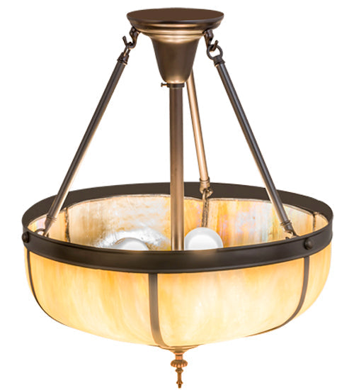 Meyda Lighting Arts & Crafts 18" 3-Light Craftsman Brown Dome Semi-flush Mount Light With Beige Iridescent Art Shade Glass