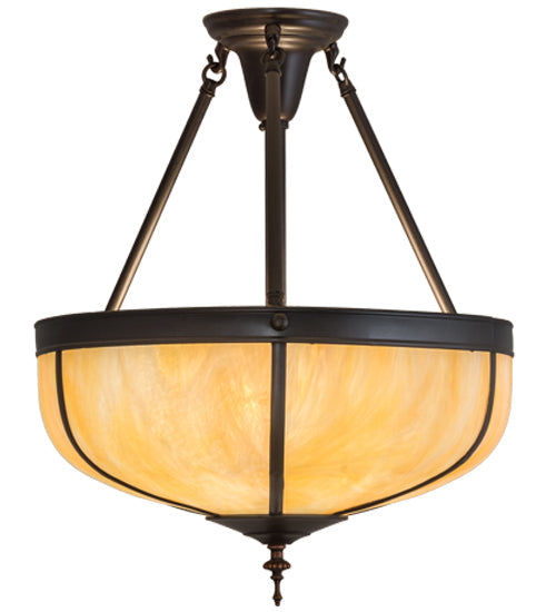 Meyda Lighting Arts & Crafts 18" 3-Light Craftsman Brown Dome Semi-flush Mount Light With Beige Iridescent Art Shade Glass
