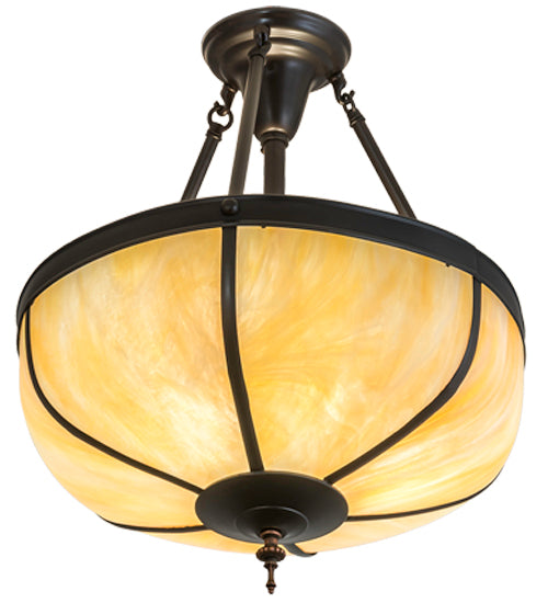 Meyda Lighting Arts & Crafts 18" 3-Light Craftsman Brown Dome Semi-flush Mount Light With Beige Iridescent Art Shade Glass