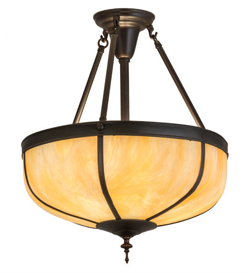 Meyda Lighting Arts & Crafts 18" 3-Light Craftsman Brown Dome Semi-flush Mount Light With Beige Iridescent Art Shade Glass