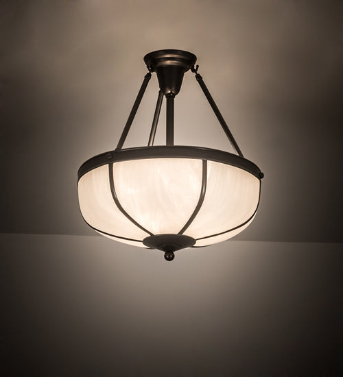 Meyda Lighting Arts & Crafts 18" 3-Light Craftsman Brown Semi-flush Mount Light With White Art Shade Glass