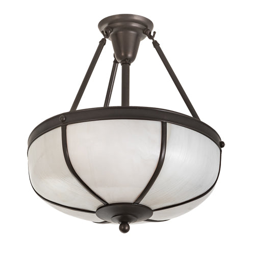 Meyda Lighting Arts & Crafts 18" 3-Light Craftsman Brown Semi-flush Mount Light With White Art Shade Glass