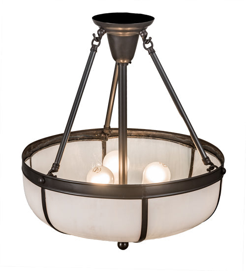Meyda Lighting Arts & Crafts 18" 3-Light Craftsman Brown Semi-flush Mount Light With White Art Shade Glass