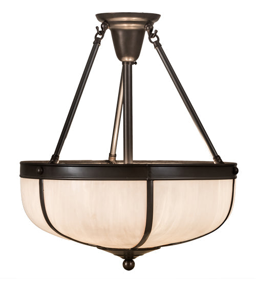 Meyda Lighting Arts & Crafts 18" 3-Light Craftsman Brown Semi-flush Mount Light With White Art Shade Glass