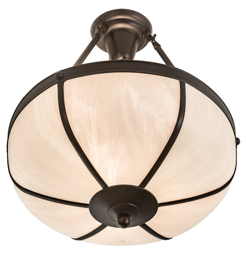 Meyda Lighting Arts & Crafts 18" 3-Light Craftsman Brown Semi-flush Mount Light With White Art Shade Glass