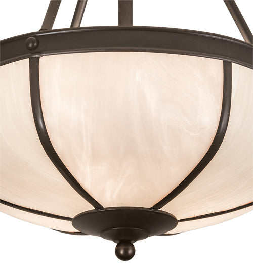 Meyda Lighting Arts & Crafts 18" 3-Light Craftsman Brown Semi-flush Mount Light With White Art Shade Glass