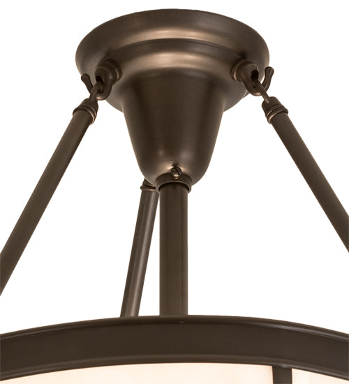 Meyda Lighting Arts & Crafts 18" 3-Light Craftsman Brown Semi-flush Mount Light With White Art Shade Glass