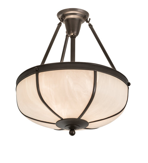 Meyda Lighting Arts & Crafts 18" 3-Light Craftsman Brown Semi-flush Mount Light With White Art Shade Glass