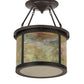 Meyda Lighting Arts & Crafts 20" 4-Light Craftsman Brown Semi-flush Mount Light With Jade Purple & Frosted Clear Shade Glass