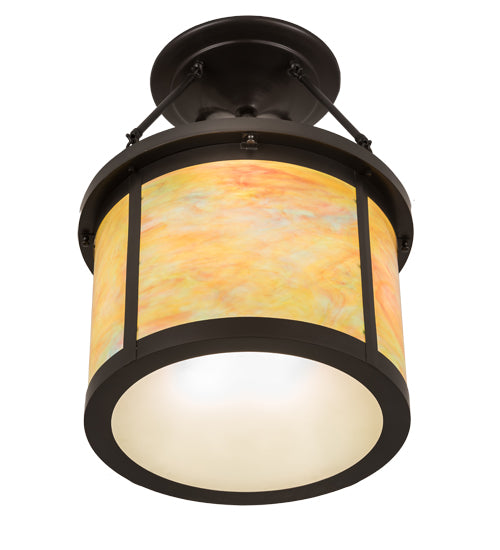 Meyda Lighting Arts & Crafts 20" 4-Light Craftsman Brown Semi-flush Mount Light With Jade Purple & Frosted Clear Shade Glass
