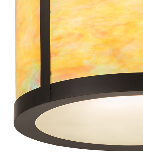 Meyda Lighting Arts & Crafts 20" 4-Light Craftsman Brown Semi-flush Mount Light With Jade Purple & Frosted Clear Shade Glass
