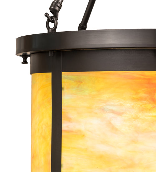 Meyda Lighting Arts & Crafts 20" 4-Light Craftsman Brown Semi-flush Mount Light With Jade Purple & Frosted Clear Shade Glass