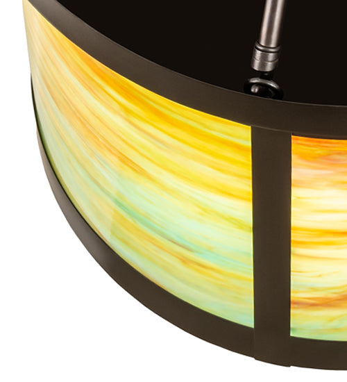 Meyda Lighting Arts & Crafts 20" 4-Light Craftsman Brown Semi-flush Mount Light With Multi-Colored Shade Glass