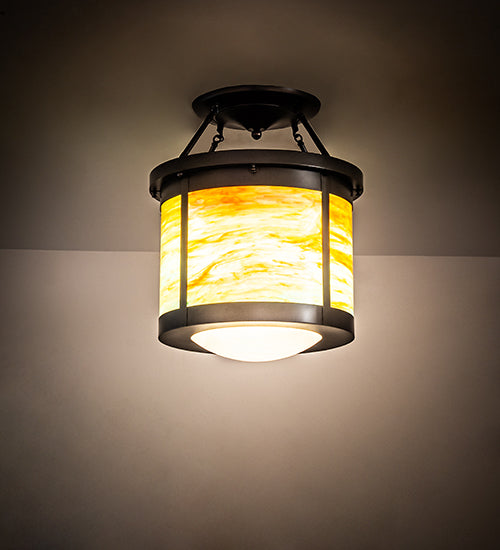 Meyda Lighting Arts & Crafts 20" 4-Light Craftsman Brown Semi-flush Mount Light With Multi-Colored Shade Glass
