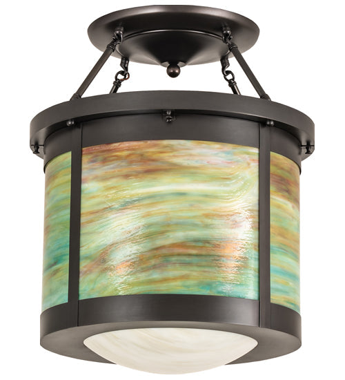 Meyda Lighting Arts & Crafts 20" 4-Light Craftsman Brown Semi-flush Mount Light With Multi-Colored Shade Glass