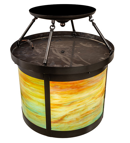 Meyda Lighting Arts & Crafts 20" 4-Light Craftsman Brown Semi-flush Mount Light With Multi-Colored Shade Glass