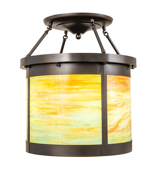 Meyda Lighting Arts & Crafts 20" 4-Light Craftsman Brown Semi-flush Mount Light With Multi-Colored Shade Glass