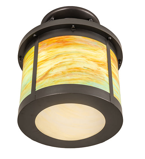 Meyda Lighting Arts & Crafts 20" 4-Light Craftsman Brown Semi-flush Mount Light With Multi-Colored Shade Glass