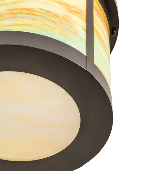 Meyda Lighting Arts & Crafts 20" 4-Light Craftsman Brown Semi-flush Mount Light With Multi-Colored Shade Glass