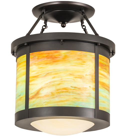 Meyda Lighting Arts & Crafts 20" 4-Light Craftsman Brown Semi-flush Mount Light With Multi-Colored Shade Glass