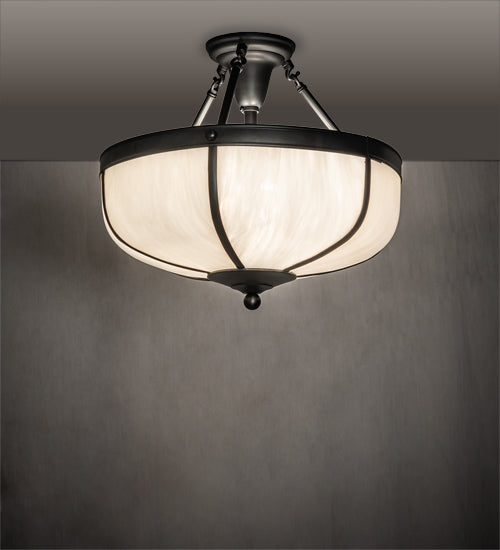 Meyda Lighting Arts & Crafts 234504 18" 3-Light Craftsman Brown Semi-flush Mount Light With White Art Shade Glass