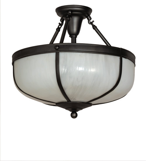 Meyda Lighting Arts & Crafts 234504 18" 3-Light Craftsman Brown Semi-flush Mount Light With White Art Shade Glass