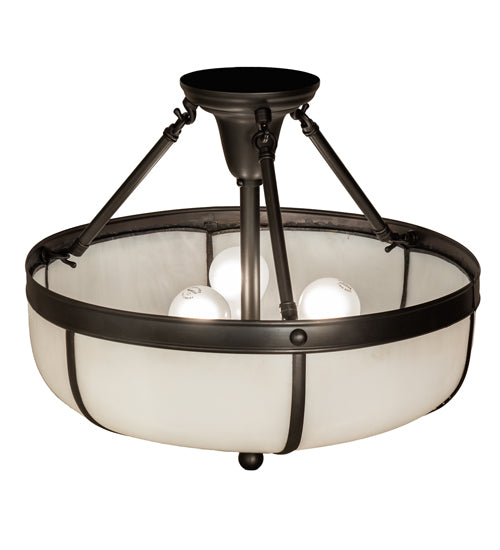 Meyda Lighting Arts & Crafts 234504 18" 3-Light Craftsman Brown Semi-flush Mount Light With White Art Shade Glass