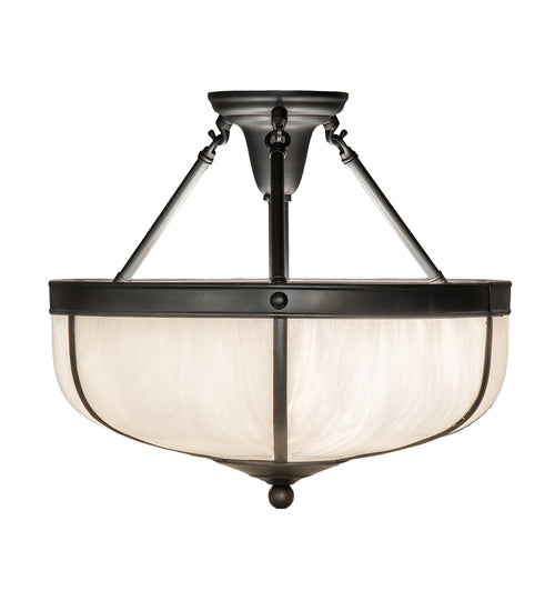 Meyda Lighting Arts & Crafts 234504 18" 3-Light Craftsman Brown Semi-flush Mount Light With White Art Shade Glass