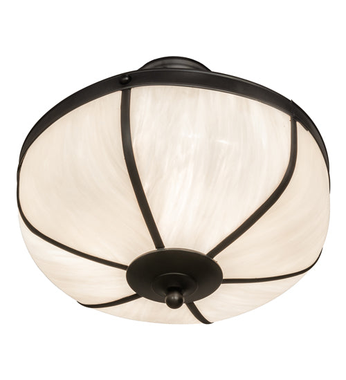 Meyda Lighting Arts & Crafts 234504 18" 3-Light Craftsman Brown Semi-flush Mount Light With White Art Shade Glass