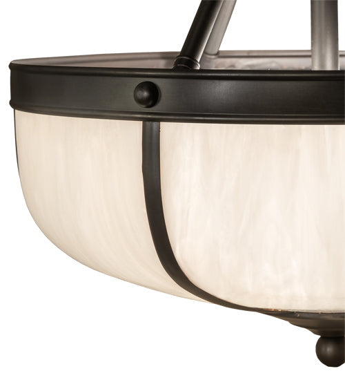 Meyda Lighting Arts & Crafts 234504 18" 3-Light Craftsman Brown Semi-flush Mount Light With White Art Shade Glass