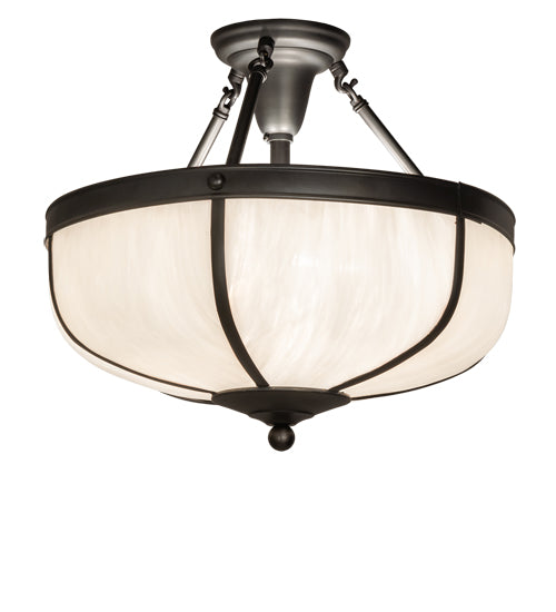 Meyda Lighting Arts & Crafts 234504 18" 3-Light Craftsman Brown Semi-flush Mount Light With White Art Shade Glass