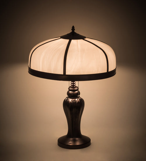 Meyda Lighting Arts & Crafts 24" 2-Light Craftsman Brown Dome Table Lamp With White Art Shade Glass