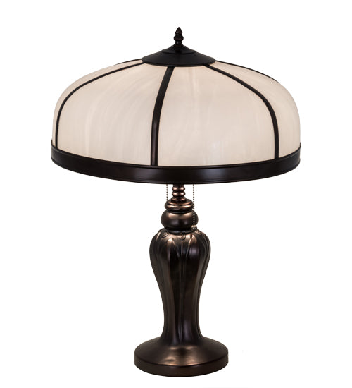Meyda Lighting Arts & Crafts 24" 2-Light Craftsman Brown Dome Table Lamp With White Art Shade Glass