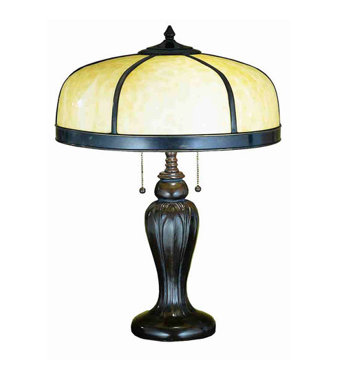 Meyda Lighting Arts & Crafts 25" 2-Light Craftsman Brown Dome Table Lamp With Beige Art Shade Glass