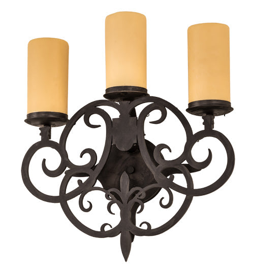 Meyda Lighting Ashley 17" 3-Light Costello Black Wall Sconce With Ivory Polyresin Cylindres Shade