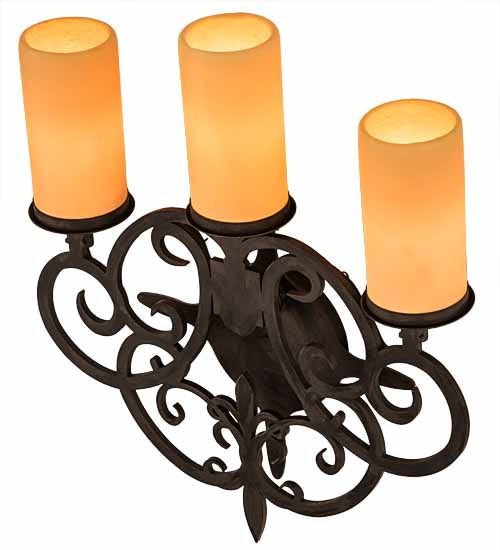 Meyda Lighting Ashley 17" 3-Light Costello Black Wall Sconce With Ivory Polyresin Cylindres Shade