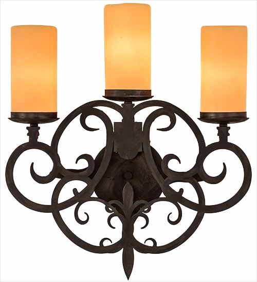 Meyda Lighting Ashley 17" 3-Light Costello Black Wall Sconce With Ivory Polyresin Cylindres Shade