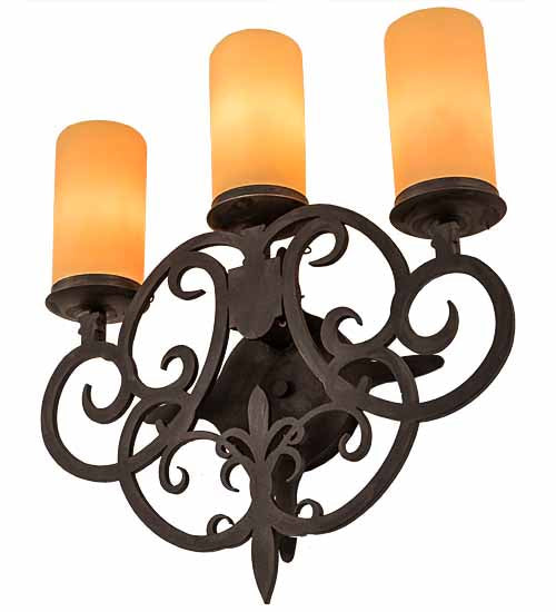 Meyda Lighting Ashley 17" 3-Light Costello Black Wall Sconce With Ivory Polyresin Cylindres Shade
