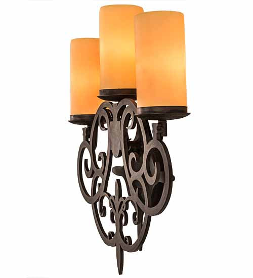 Meyda Lighting Ashley 17" 3-Light Costello Black Wall Sconce With Ivory Polyresin Cylindres Shade