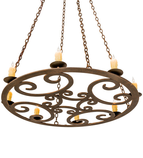 Meyda Lighting Ashley 42" 8-Light Gilded Tobacco Pendant Light With Ivory Faux Candlelight